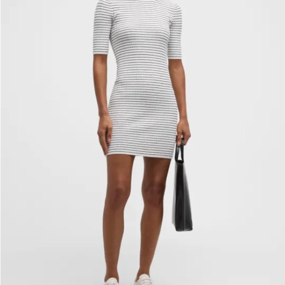 FRAME Mixed Rib Luxury Dress Size Medium Black And White Striped